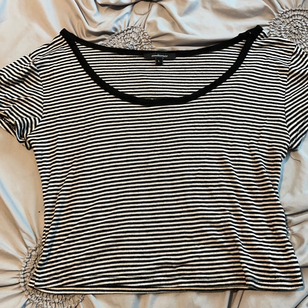Black and white striped crop top